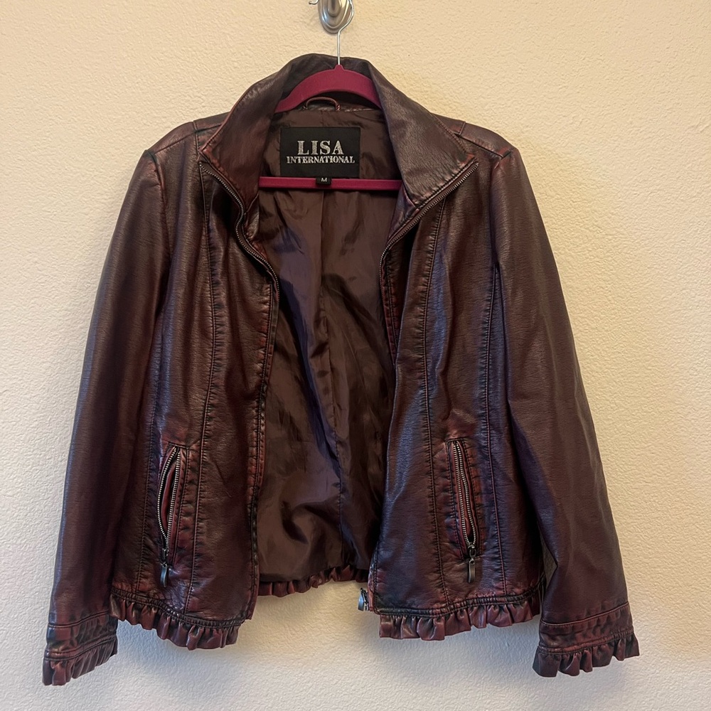 EUC Lisa International Burgundy Faux Leather Jacket